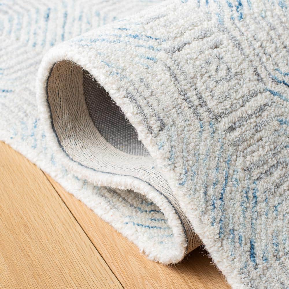 Handmade Light Blue Abstract Wool Area Rug, 9' x 12'