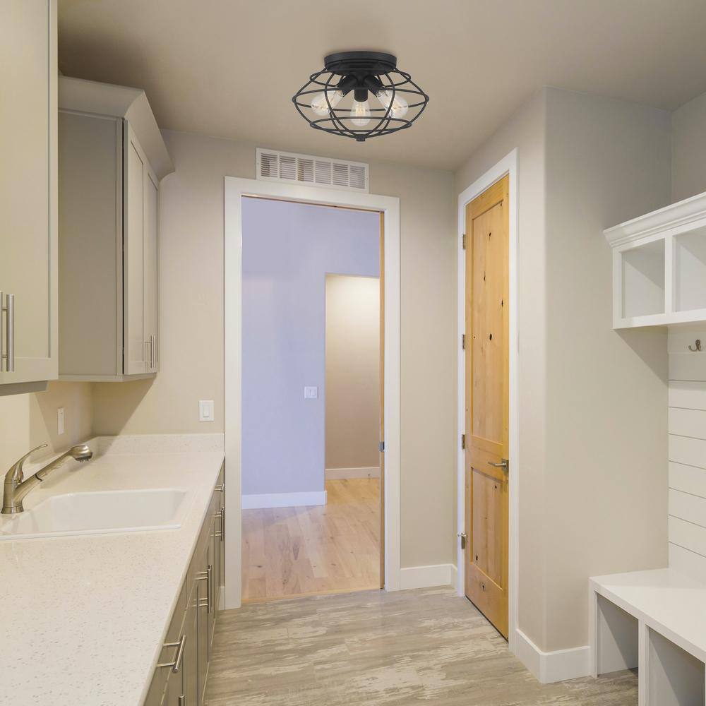 Jax Matte Black 3-Light Flush Mount Ceiling Fixture
