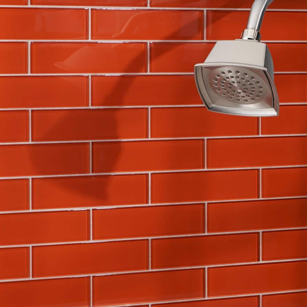 Lucid 2" x 8" Orange Glass Subway Wall Tile
