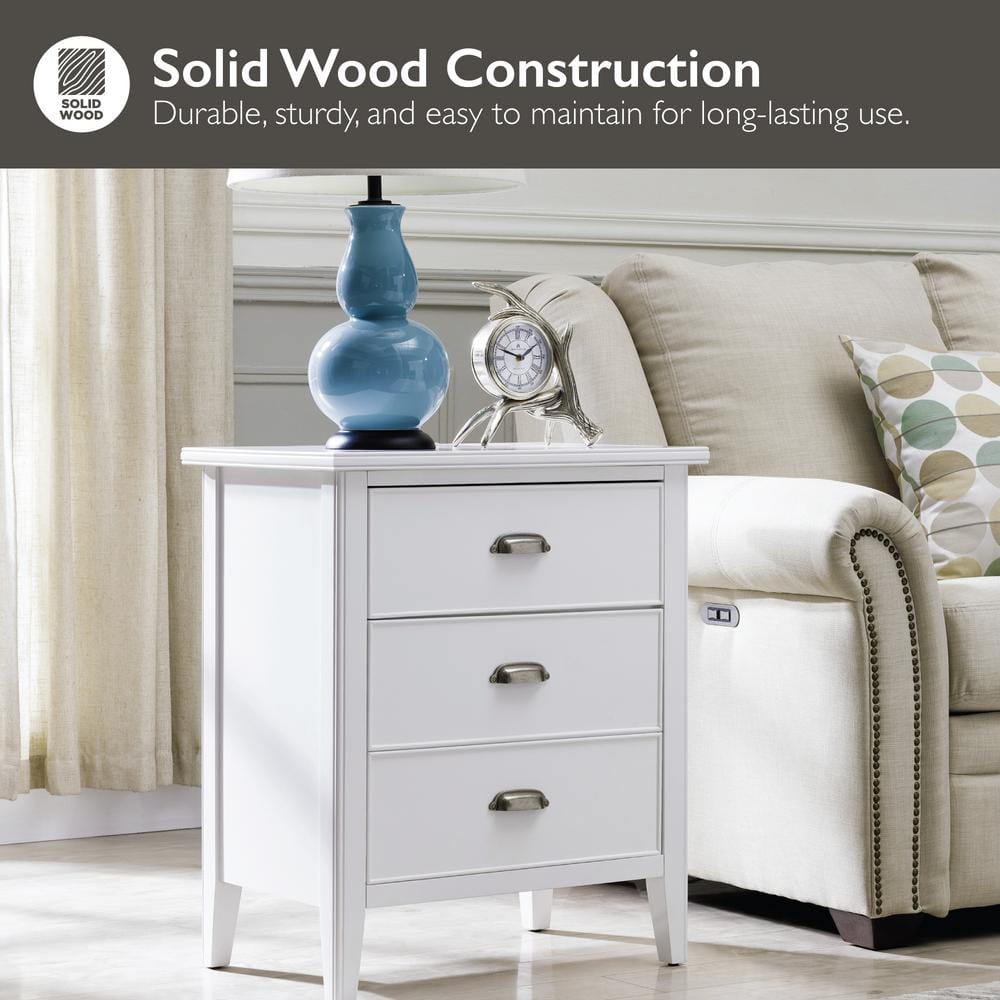 Orchid White Solid Wood Nightstand with USB-C and A/C Ports