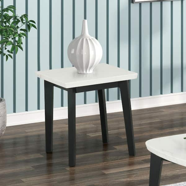 Dames 22 in. White/Black Square Marble Top End Table