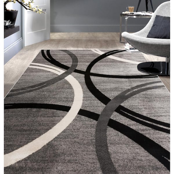 World Rug Gallery Modern Abstract Circles Gray 5 ft. 3 in. x 7 ft
