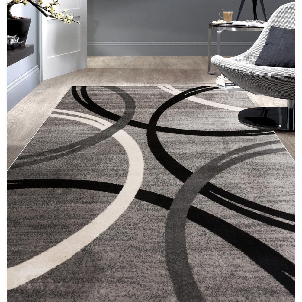 Gray Abstract Circles 4' x 6' Synthetic Area Rug