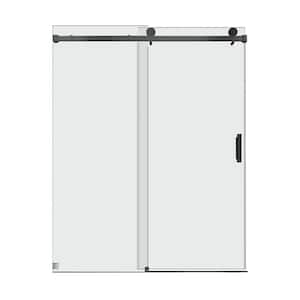 60 in. W x 76 in. H Single Sliding Frameless Shower Door in Matte Black with 3/8 in. Clear Glass Shower Enclosure