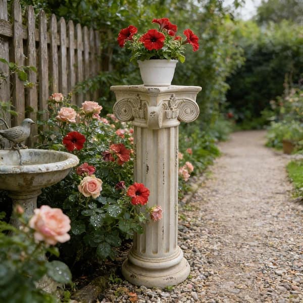 植木鉢 pep WH VAMOP Antique White Resin Pedestal Column Planter with Base for