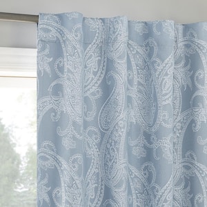 Pedra Paisley Embroidery Tranquil Blue Polyester 40 in. W x 84 in. L Back Tab 100% Blackout Curtain (Single Panel)