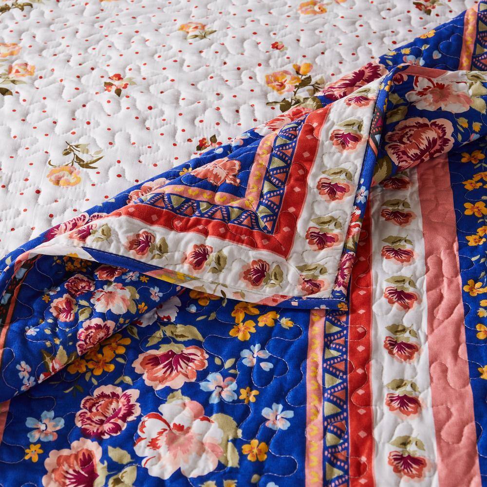 Marsha Blue and Pink Floral Reversible Throw Blanket
