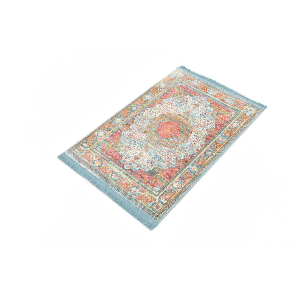Reversible Easy-Care Synthetic Rug in Light Blue, 2' 2" x 3' 1"