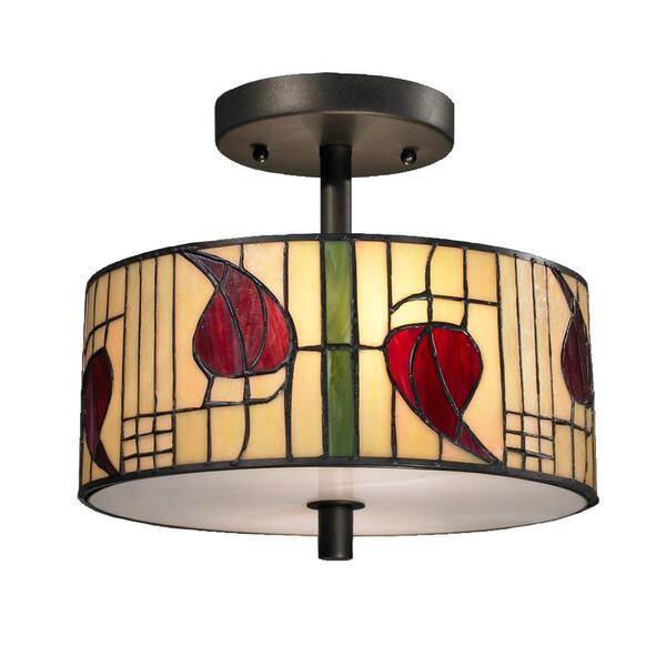 Dale Tiffany Macintosh 2-Light Dark Bronze Semi-Flush Mount Light with Art Glass Shade