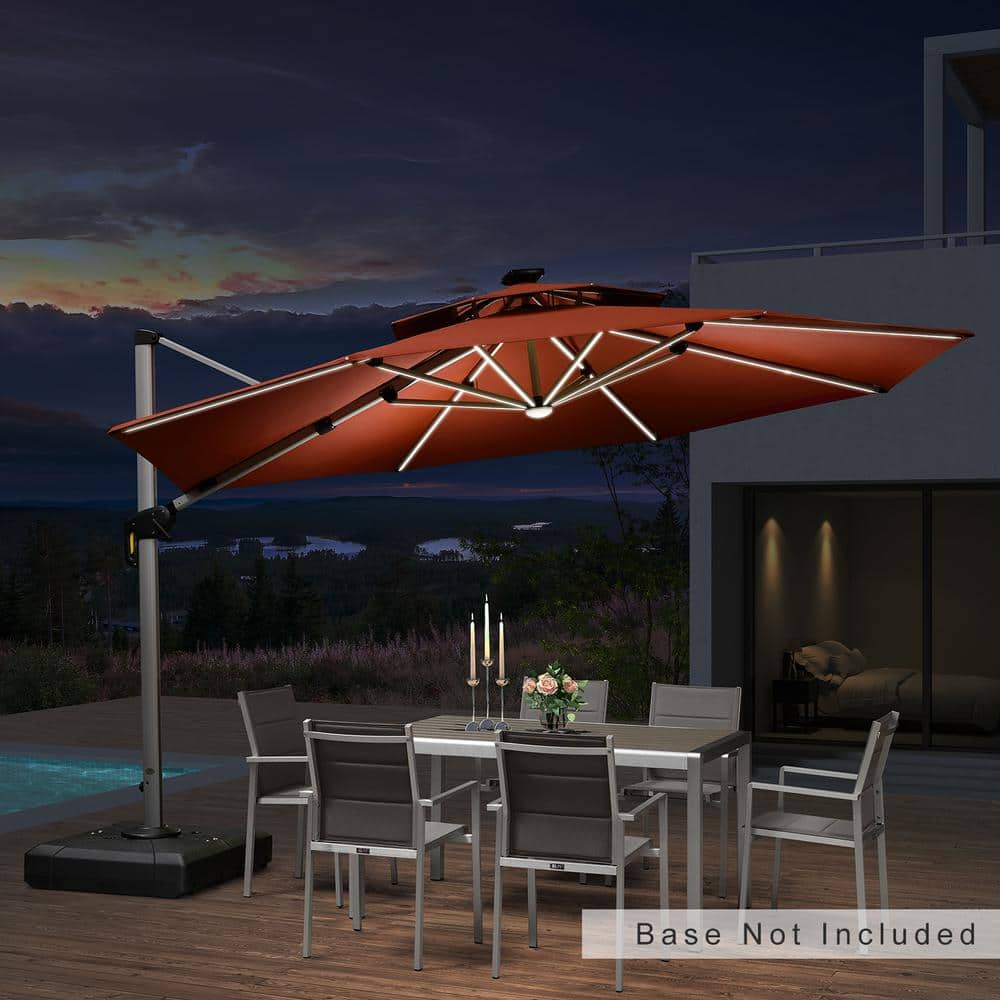 PURPLE LEAF 12 ft. Octagon Aluminum Solar powered LED Patio Outdoor Large Cantilever  Umbrella Heavy Duty Sun Umbrella in Brick Red PPLGLRRDT12-BR - The Home  Depot