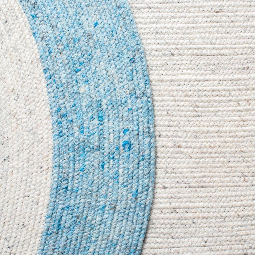 Ivory and Blue Round Braided Wool Area Rug