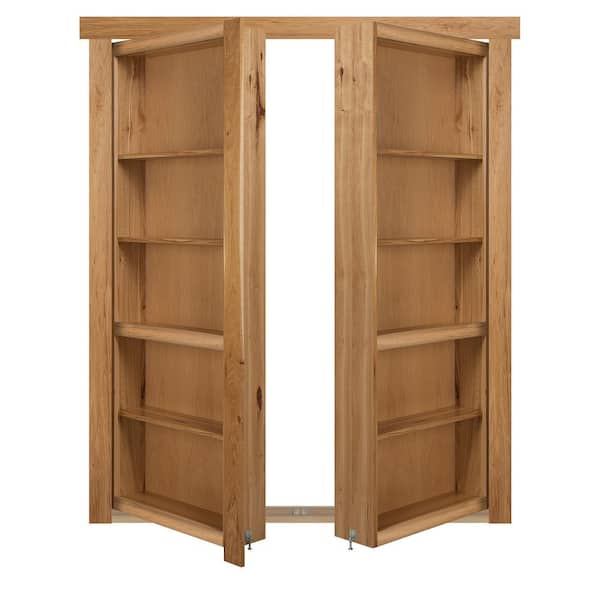 The Murphy Door 48 in. x 80 in. Flush Mount Assembled Hickory Natural Stained Universal Solid Core Interior French Bookcase Door