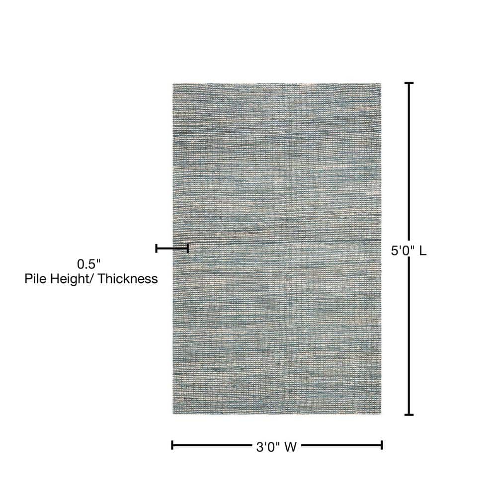 Blue and Ivory Flat Woven Wool Viscose Area Rug, 3' x 5'