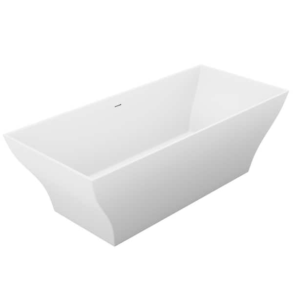 ANZZI Crema Series 71 in. x 32 in. Flat Bottom Solid Surface Freestanding Soaking Bathtub with Center Drain in Matte White