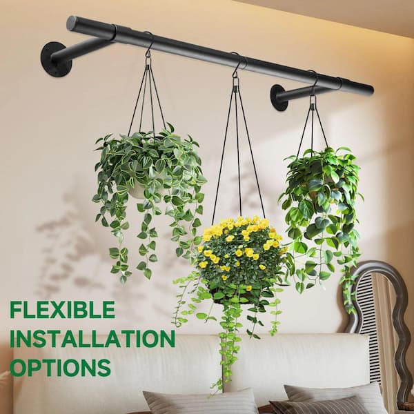 Oyezvary 31. 5In Black Metal Hanging Plant Rod for Window Ceiling Wall Mount-Indoor Plant Shelf Holder Bar