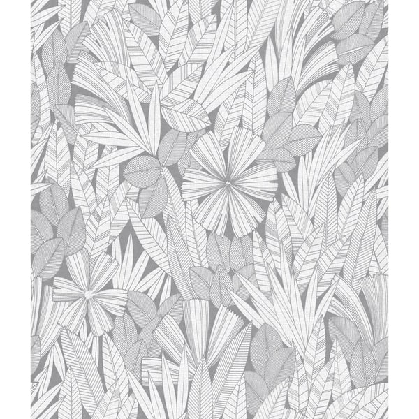 A-Street Prints Bannon Grey Leaves Wallpaper Sample