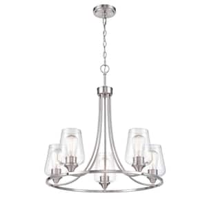 Ashford 25 in. 5-Light Brushed Nickel Chandelier Light with Clear Glass