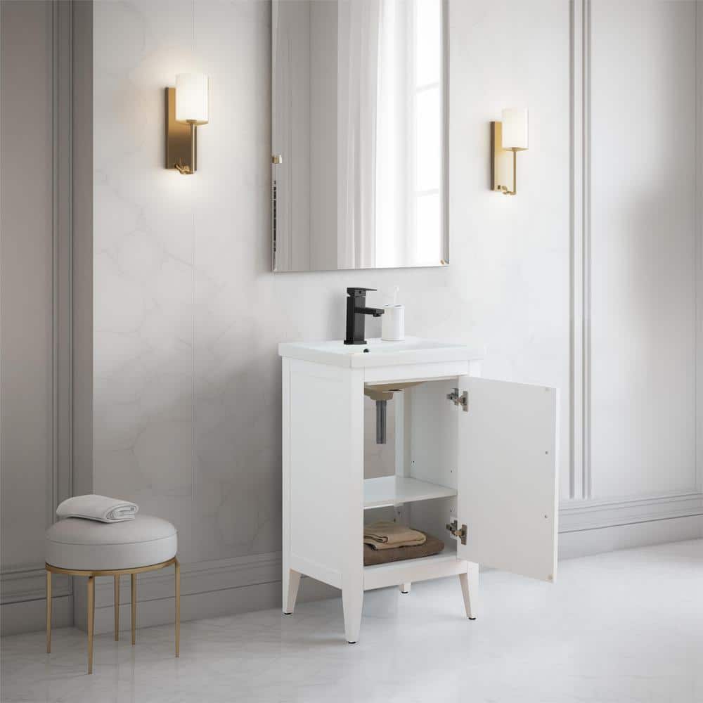 White and Matte Black Single Bathroom Vanity with Ceramic Top