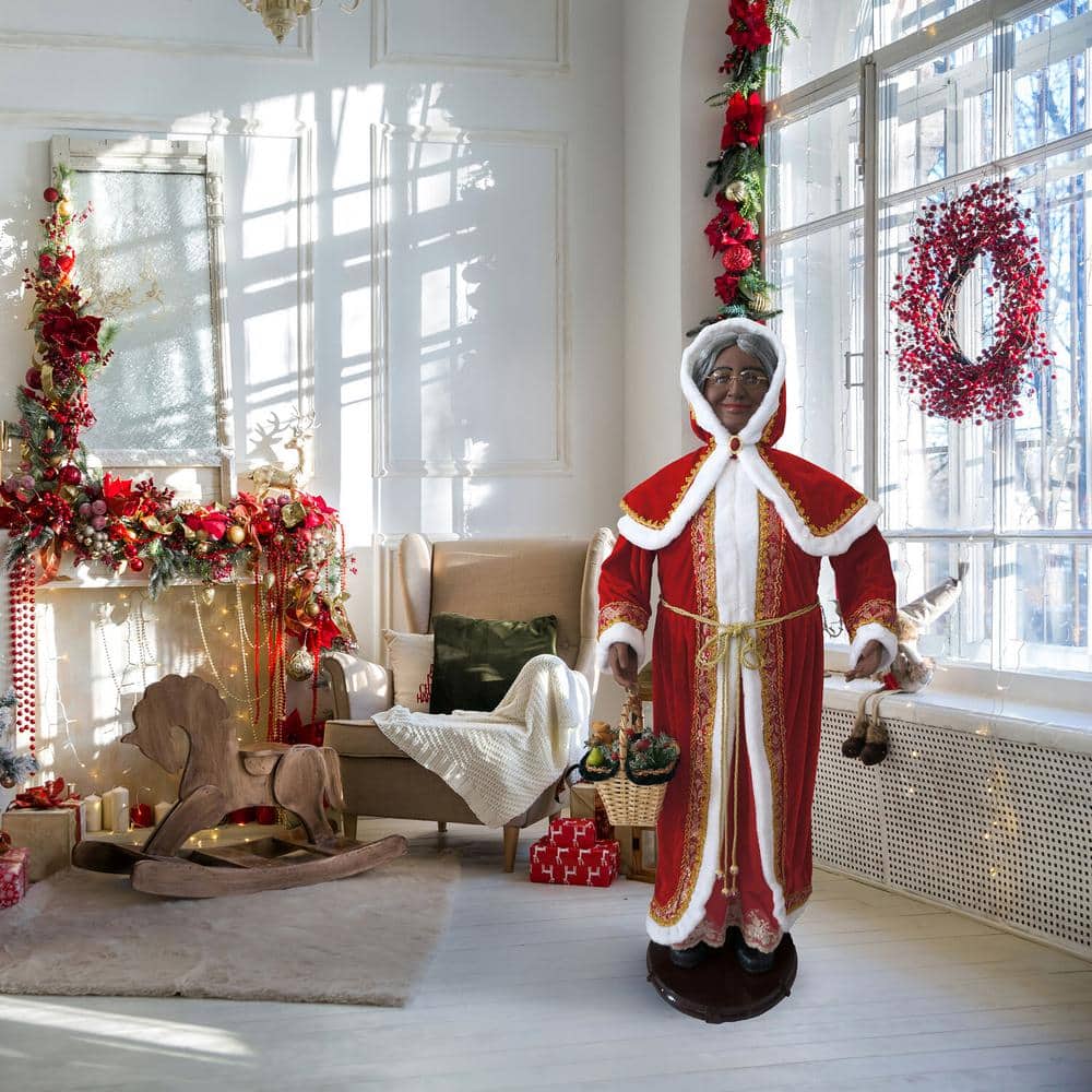 58-Inch Red and White Resin Dancing Mrs. Claus Figurine