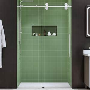 48 in. W x 76 in. H Sliding Frameless Shower Door in Chrome Finish Hardware with Clear Glass and Buffer Strip