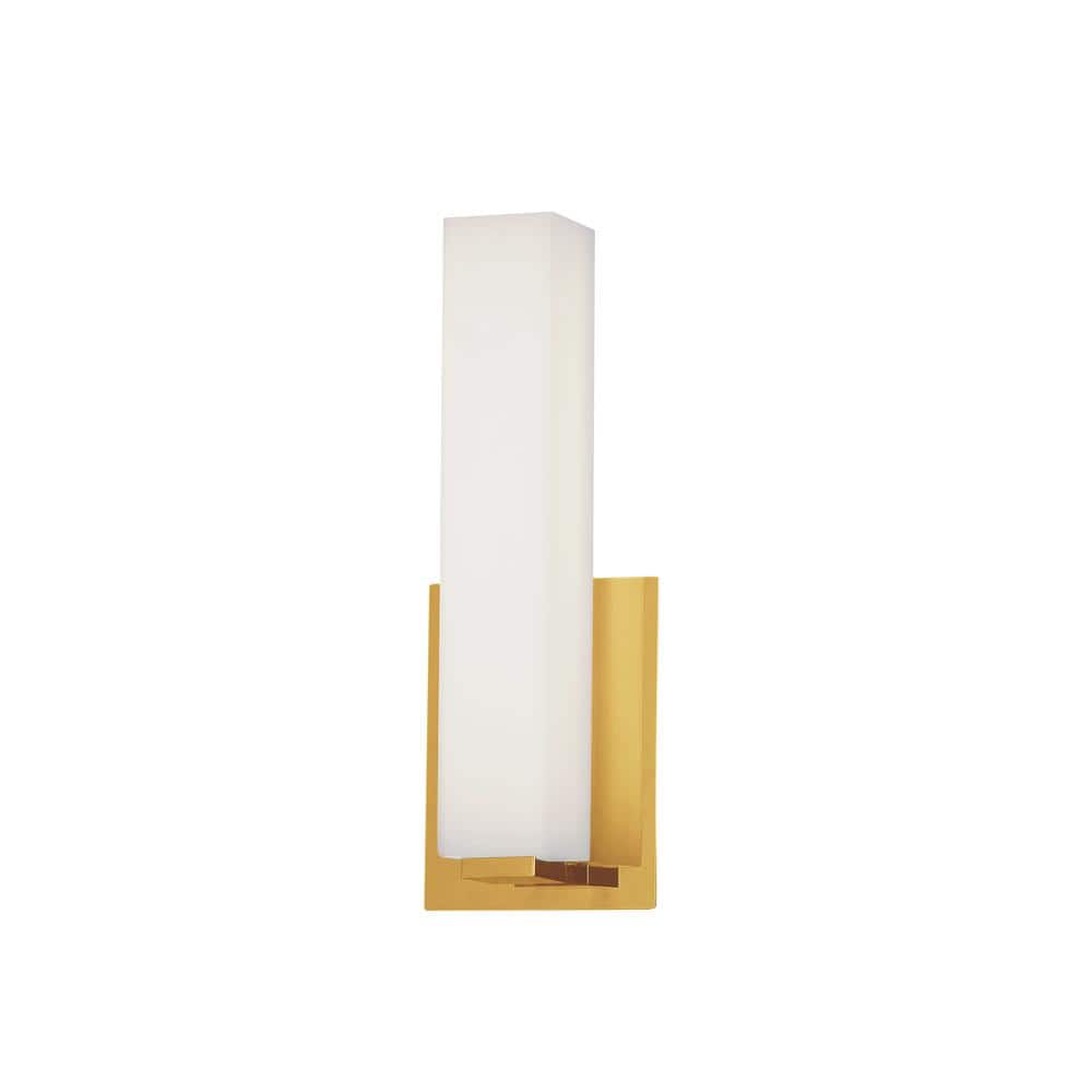 Aged Brass Modern Vanity Light with White Shade