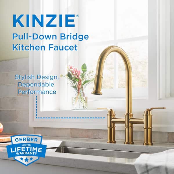 Kinzie Double Handle Pull Down Sprayer Bridge Kitchen Faucet 1.75 GPM in Brushed Bronze
