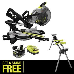 ONE+ HP 18V Brushless Cordless 10 in. Sliding Compound Miter Saw Kit with 4.0 Ah Battery, Charger, and Miter Saw Stand