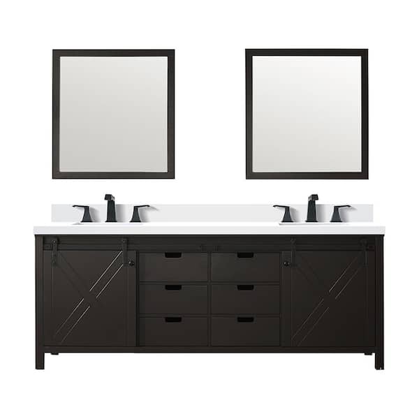 Marsyas 84 in W x 22 in D Brown Double Bath Vanity, Cultured Marble Countertop, Faucet Set and 34 in Mirrors