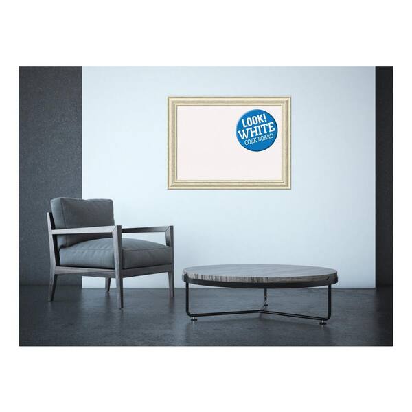 Amanti Art 33 in. x 25 in. Country White Wash Wood Framed White Cork Memo Board