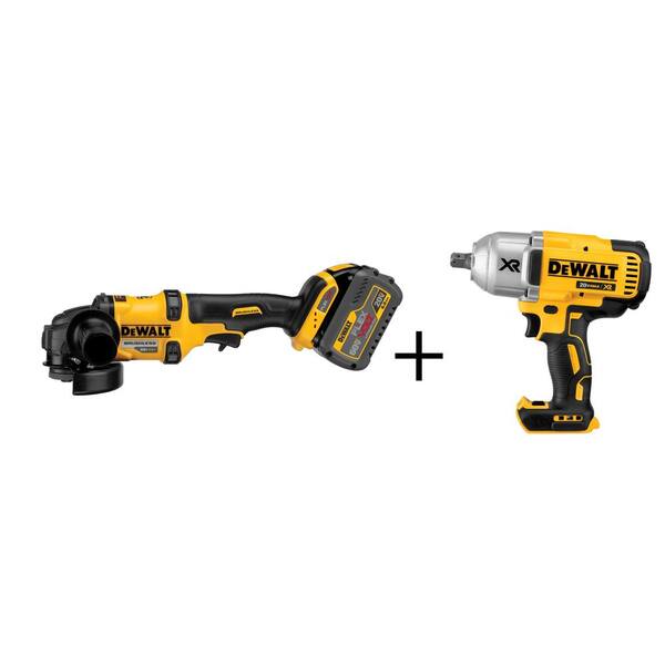 DEWALT FLEXVOLT 60-Volt MAX Lithium-Ion Cordless Brushless 4-1/2 in. Angle Grinder w/ Batteries and Bonus 3/4 in. Impact Wrench