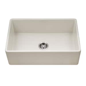Platus Biscuit Fireclay 30 in. Single Bowl Farmhouse Apron Front Kitchen Sink