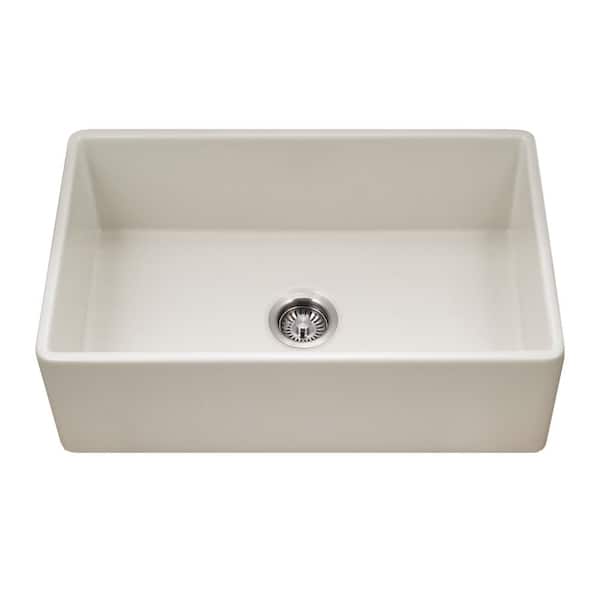 HOUZER Platus Biscuit Fireclay 30 in. Single Bowl Farmhouse Apron Front Kitchen Sink