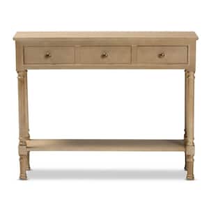 Calvin 10 in. Oak Brown Standard Rectangle Wood Console Table with Drawers