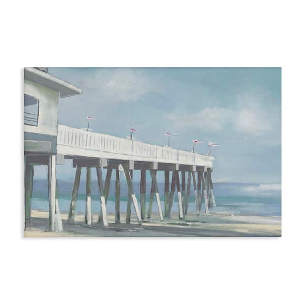 Stupell Industries Extended Pier over Beach by Liz Jardine Unframed Coastal Graphic Art Print 24 in. x 36 in.