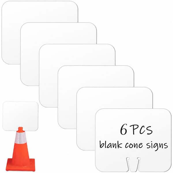 6 Pack 10.4 in. x 12.6 in. PVC Blank Double Sided Traffic Cone Sign Boards for Parking Lot Road Safety