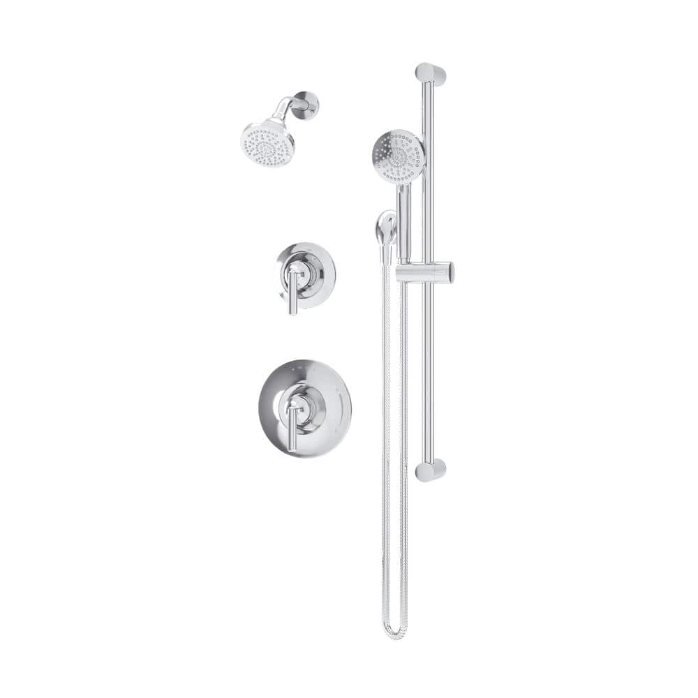 Symmons Birch Hydro Mersion Wall Mount Double Handle 1-Spray Fixed and Handheld Shower Head Trim Kit in Polished Chrome 1.5 GPM