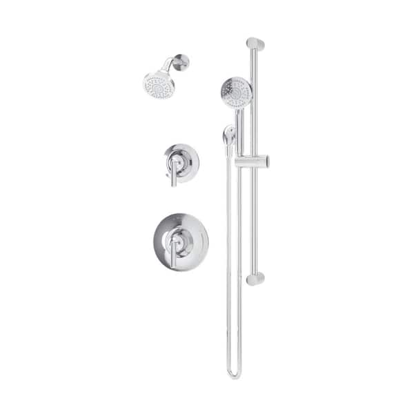 Birch Hydro Mersion Wall Mount Double Handle 1-Spray Fixed and Handheld Shower Head Trim Kit in Polished Chrome 1.5 GPM