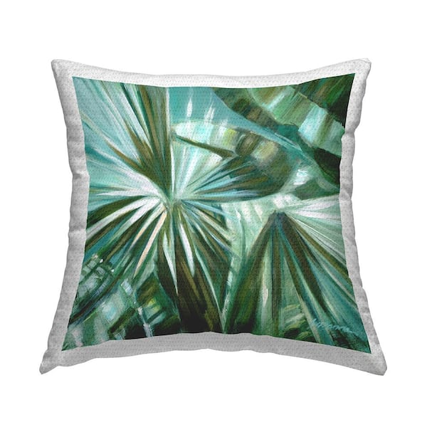 Stupell Industries Teal Abstract Botanical Leaves Green Square Outdoor Throw Pillow