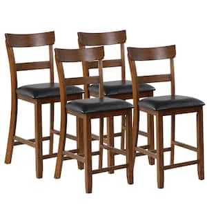 42 in. Barstools Counter Height Chairs with Leather Seat and Rubber Wood Legs (Set of 4)