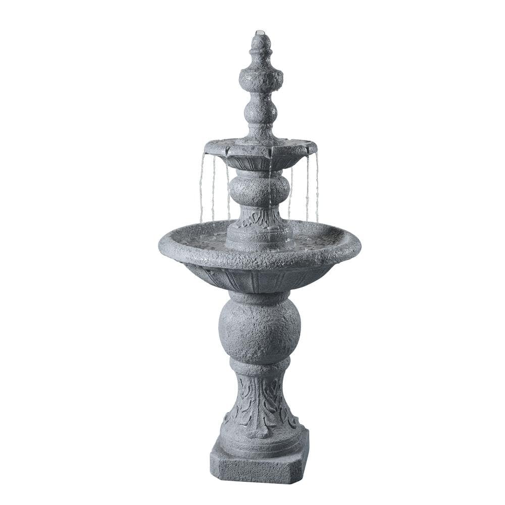 Teamson Home 52 In Tall Outdoor 2 Tier Waterfall Fountain In Gray Icy   Freestanding Fountains Dh 9718od 64 1000 