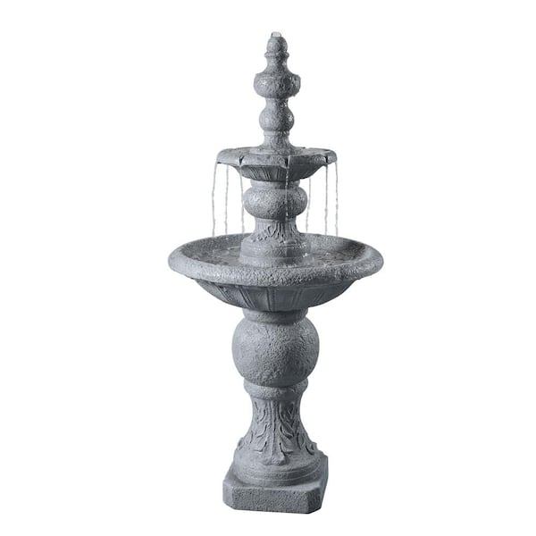 Teamson Home 52 in. Tall Outdoor 2-Tier Waterfall Fountain in Gray Icy Stone