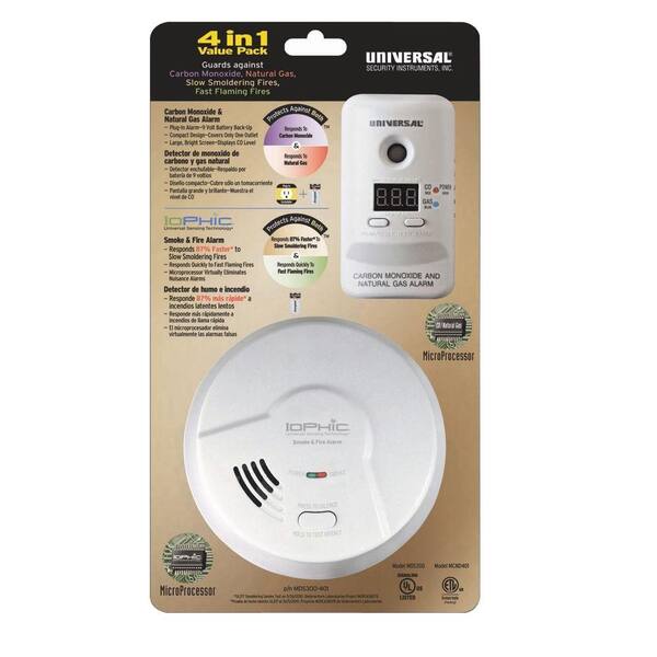 Universal Security Instruments Battery Operated Smoke and Fire Alarm and CO and Natural Gas Alarm Value Pack