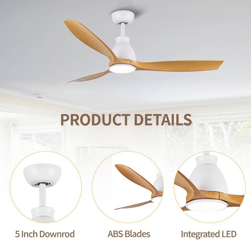 52'' White and Brown LED Ceiling Fan with Remote