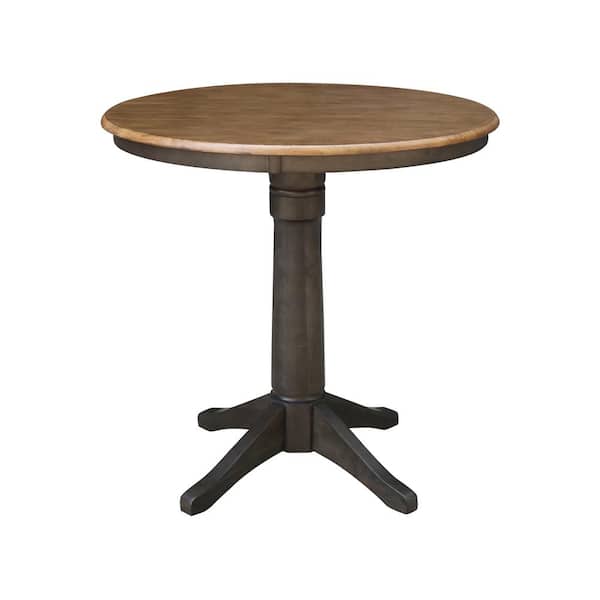 International Concepts Dining Essentials Hickory/Coal Solid Wood 36in. Round Top Counter Height Pedestal Dining Table - Seats 4