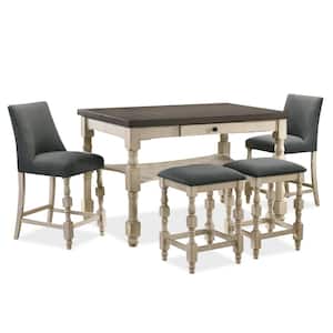 Besta 5-Piece Ivory and Dark Gray Counter Height Table Set with Stools
