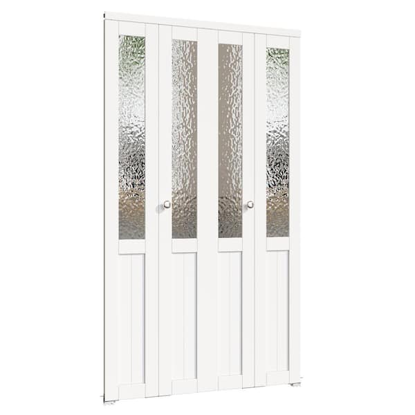 ARK DESIGN 48 in. x 80 in. 1/2 Lite Tempered Kasumi Ripple Glass Solid Core White Finished Glass Closet Bifold Door with Hardware