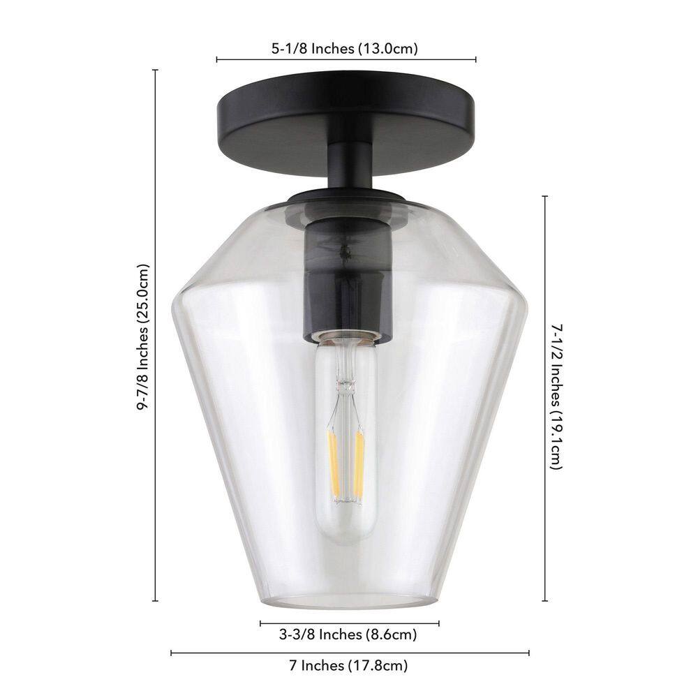Gem-Shaped Matte Black Semi-Flush Mount with Glass Shade