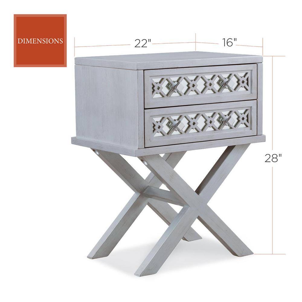 Silver Leaf Mirrored 2-Drawer X Base Nightstand