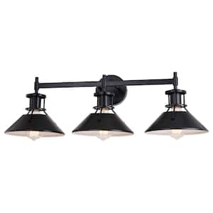 Canton 29 in. W 3-Light Black and Matte White Vanity Light Fixture Farmhouse Bathroom Wall