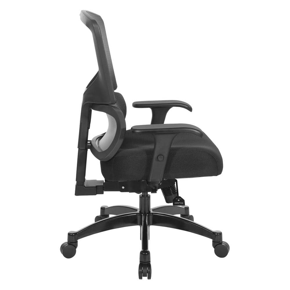 639 Series Fabric Seat and Mesh Back Adjustable Height Ergonomic Executive Chair in Black with Adjustable Arms Big Tall - Thumbnail 3